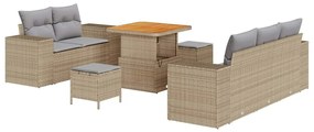 Conjunto de Sofás de Jardim com Almofadas 8 Peças Bege Vime Acácia