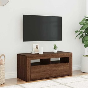 Móvel de TV com luzes LED 90x35x40 cm carvalho castanho