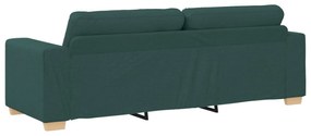 Conjunto de Sofá de 3 Peças com Almofadas - Tecido Verde Escuro