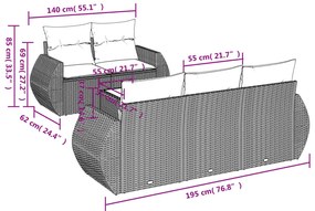 6 pcs conjunto sofás de jardim c/ almofadões vime PE preto
