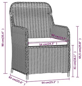 3 pcs conjunto de jantar para jardim com almofadões castanho
