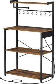 Armário de cozinha com 4 prateleiras, 40 x 80 x 140 cm com base de carregamento, 8 ganchos castanho-preto