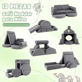 Sofá modular de 13 peças para crianças seccional versátil para crianças para creche de espuma convertível Cinzento