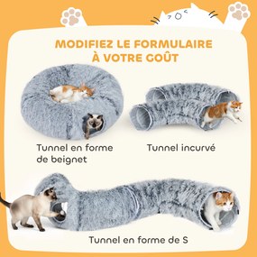 Túnel para gatos  90 x 80 x 27 cm de interior com cama para gatos em forma de donut, almofada circular lavável, cinzento claro