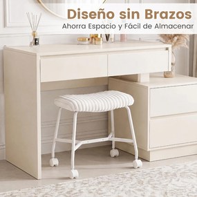 Conjunto de 2 Bancos com Rodas, 49 x 40,5 x 49 cm, Assento Acolchoado, Branco