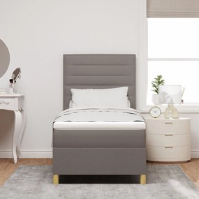 Cama com Boxspring e colchão taupe 90x200 cm de tecido
