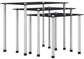 vidaXL Mesas encastráveis 3 pcs vidro temperado preto