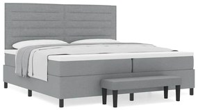 Cama Box Spring com Colchão e Banco Cinza Claro 200x200 cm Tecido