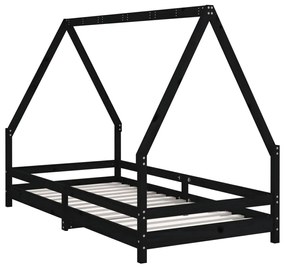 Estrutura de cama infantil 90x190 cm pinho maciço preto