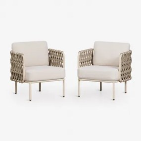 Pack De 2 Poltronas De Jardim Em Alumínio E Corda Trançada Tevary Tapioca Bege & Tela Bege Tapioca - Sklum