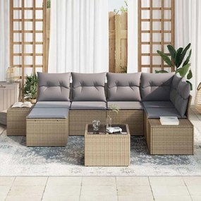 Conjunto de Sofá de Jardim 7 Peças com Almofadas em Rattan Preto