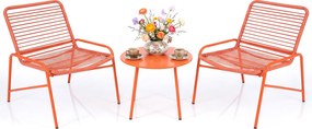 Conjunto jardim de rattan para exterior com encosto inclinado e assento curvo; mesa e cadeiras para terraço, piscina e varandas; cor laranja