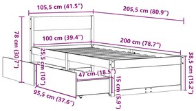 Estrutura de cama c/ gavetas 100x200 cm pinho maciço branco