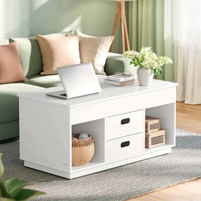 Mesa de centro com 2 gavetas e compartimentos 50 x 100 x 48 cm/62,3 cm Branca