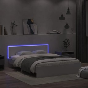 vidaXL Estrutura de cama com cabeceira e luzes LED 160x200 cm branco