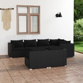 vidaXL 7 pcs conjunto lounge de jardim c/ almofadões vime PE preto