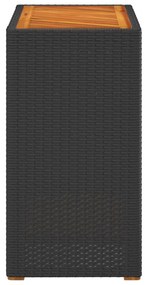 Mesa apoio jardim c/ tampo madeira 60x40x75 cm vime PE preto