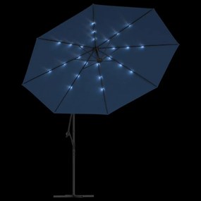 Guarda-sol de jardim cantilever com luzes LED 350 cm azul-ciano