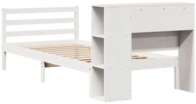 Cama com estante sem colchão 90x190 cm pinho maciço branco
