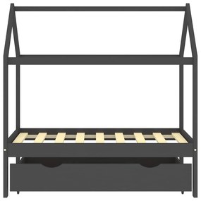 Cama p/ crianças c/ gaveta 70x140 cm pinho maciço cinza-escuro