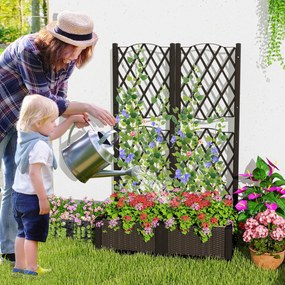 Floreira dupla com treliça de plástico para exterior com orifícios de drenagem Floreira para exterior para pátio de jardim Castanho