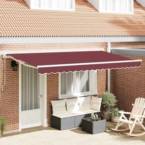 vidaXL Toldo Retrátil Borgonha 400x200 cm Poliéster, Alumínio e Tecido