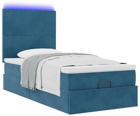 Estrutura cama otomana com colchões azul escuro 90x190cm veludo