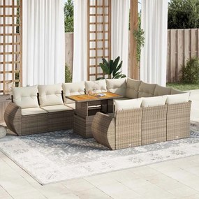 11 pcs conjunto sofás de jardim c/ almofadões vime PE bege