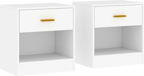 HOMCOM Conjunto com 2 Mesas de Cabeceira Mesa de Noite com 2 Gavetas e Prateleiras Abertas Estilo Moderno 39x28x41 cm Branco | Aosom Portugal