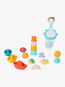 Lote de 16 brinquedos para o banho com cesto multicolor