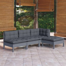 vidaXL 4 pcs conjunto lounge de jardim c/ almofadões pinho maciço
