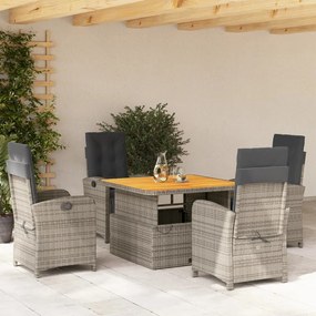 vidaXL 5 pcs conjunto de jantar p/ jardim c/ almofadões vime PE cinza