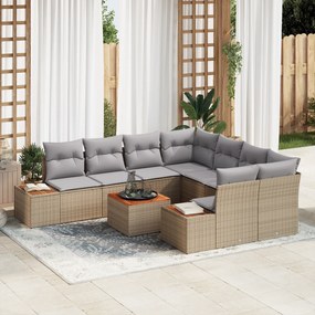 Conjunto de Sofá de Jardim vidaXL 9 Peças com Almofadas Bege Rattan Poliéster Madeira Acácia