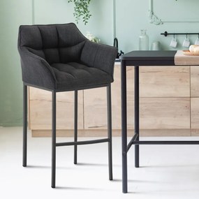 Banco de bar Damaso em tecido e com estrutura preta 64 x 110 x 48 cm Cinzento escuro