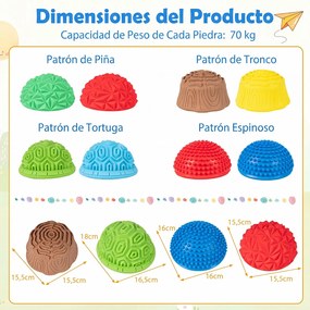 Conjunto de 8 Pedras de Equilíbrio, 4 Texturas Sensoriais, Multicolor
