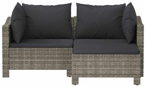 3 pcs conjunto lounge de jardim c/ almofadões vime PE cinzento