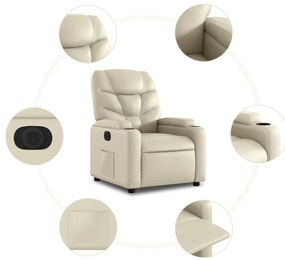 Poltrona reclinável elevatória elétrica couro artificial creme