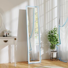 Espelho de Pé 157x37 cm com Moldura em MDF Espelho de Parede Retangular  com 2 Formas de Utilização Branco e Azul