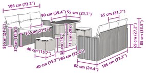 Conjunto de Sofá de Jardim vidaXL de 9 Peças com Almofadas Cinza Ratta