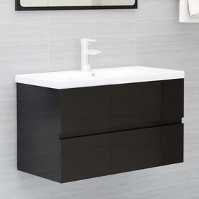 vidaXL Armário lavatório + lavatório embutido contra. preto brilhante