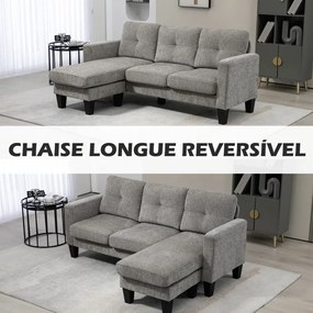 Sofá Chaise Longue Sofá em Forma de L Estofado em Poliéster Sofá de Canto Reversível 186x130x84 cm Castanho Acizentado