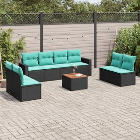 vidaXL 9 pcs conjunto de sofás p/ jardim c/ almofadões vime PE preto