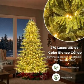 Árvore de Natal artificial de 180 cm (DECORAÇÕES NÃO INCLUIDAS) pré-iluminada com 270 luzes LED brancas quentes 746 ramos de PE e PVC e base verde
