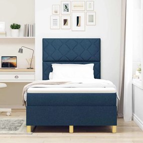 Cama Box Spring com Colchão &amp; LED Azul 120x200 cm Tecido