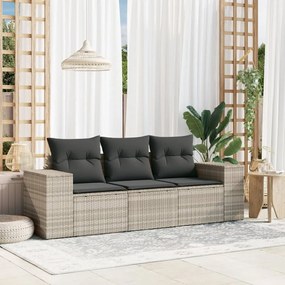 vidaXL 3 pcs conj. sofás jardim c/ almofadões vime PE cinzento-claro