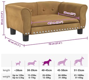 Cama para cães 70x45x30 cm veludo castanho