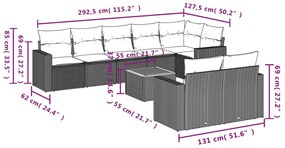 9 pcs conjunto de sofás p/ jardim c/ almofadões vime PE preto