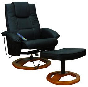 vidaXL Cadeira massagens c/ apoio pés couro artificial preto