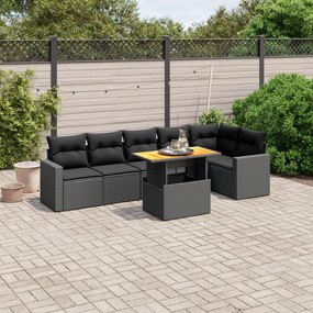 vidaXL 7 pcs conjunto de sofás p/ jardim c/ almofadões vime PE preto