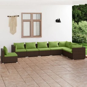 vidaXL 8 pcs conjunto lounge jardim c/ almofadões vime PE castanho